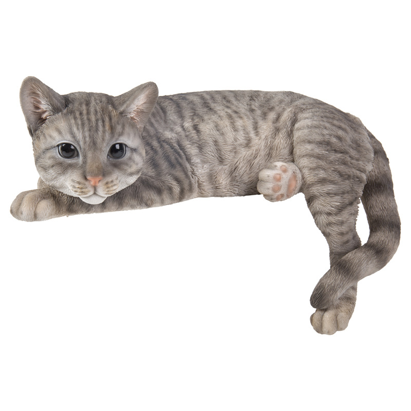 Figurine déco chat couché gris jaspé